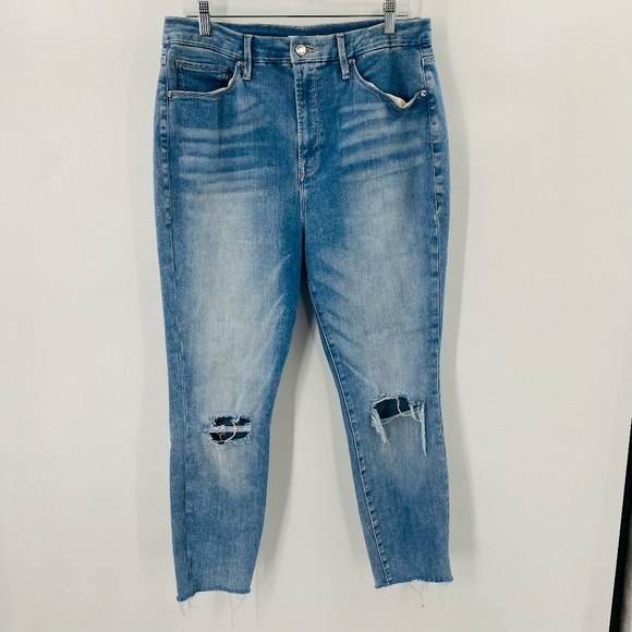 Good American Denim - Good American Good Waist High Rise Crop Jeans Distressed Size 14